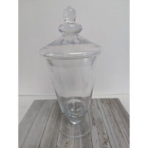 Large Mid Century Clear Glass Apothecary Jar Bowl 14" Tall Total with Lid #1